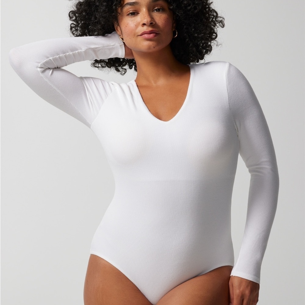 NWT Soma Ribbed White Long Sleeve Top Bodysuit Fully Lined XL